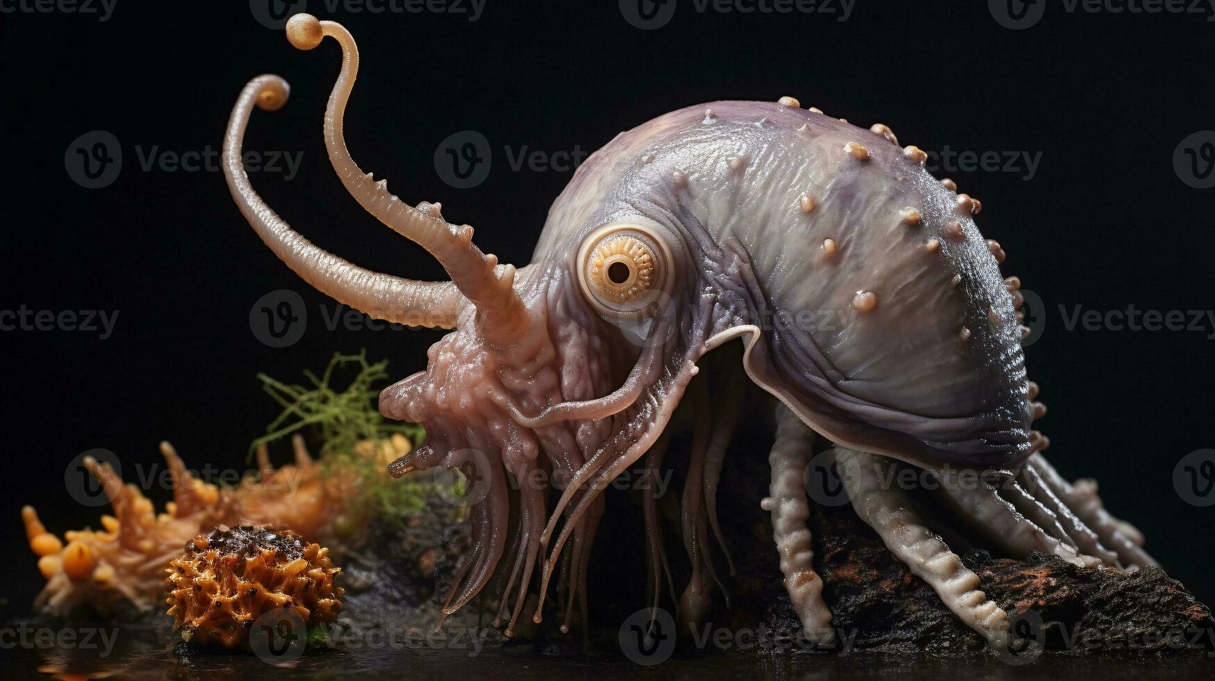 AI generative Realistic Alien snail like creature xenomorph close up photo