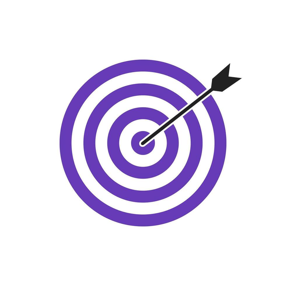 Purple bullseye dart target icon. Dart target goal marketing sign. Arrow dart logo vector. Winner dart sign. vector