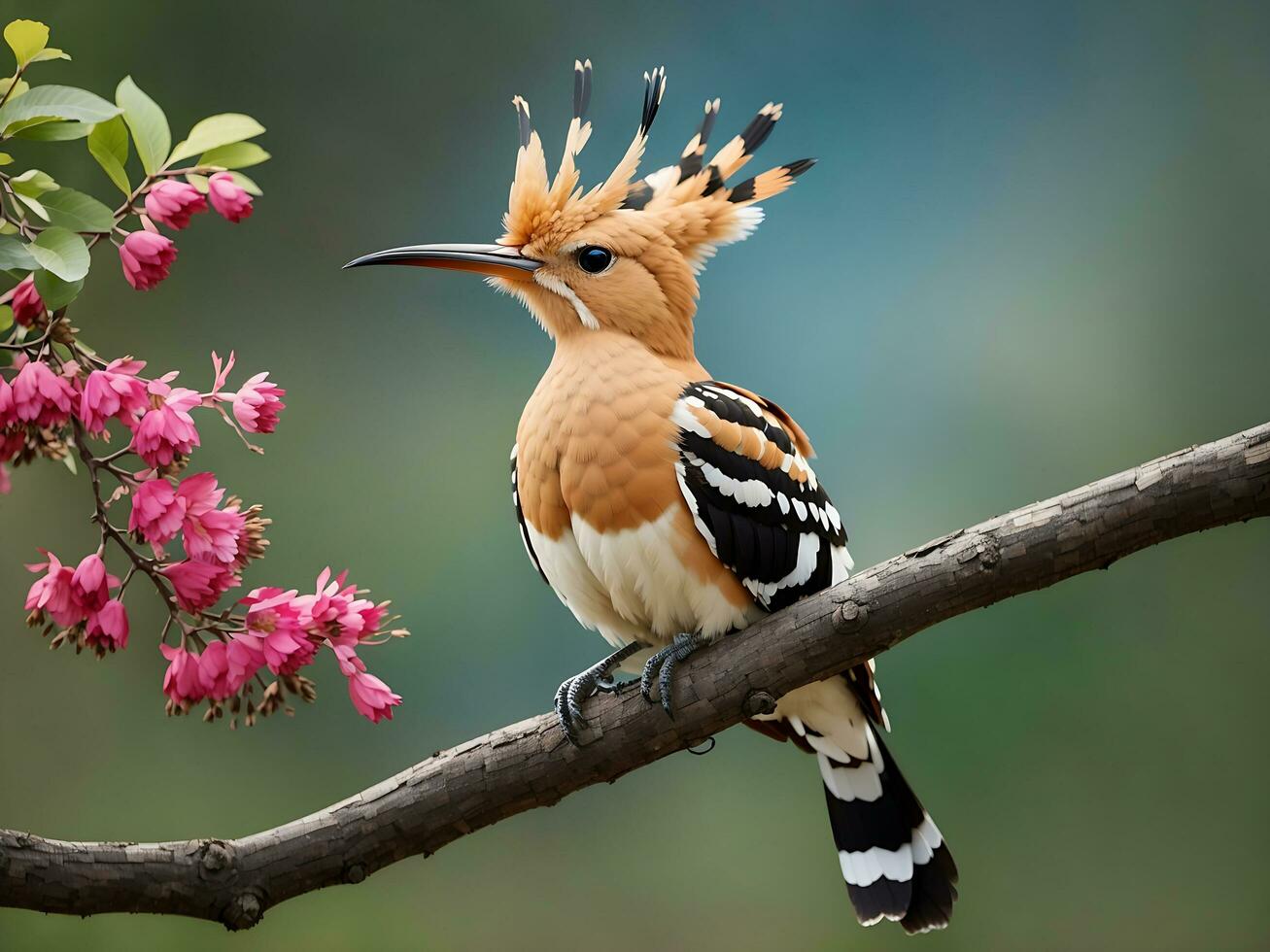 beautiful hoopoe possing on branch Generative Ai photo