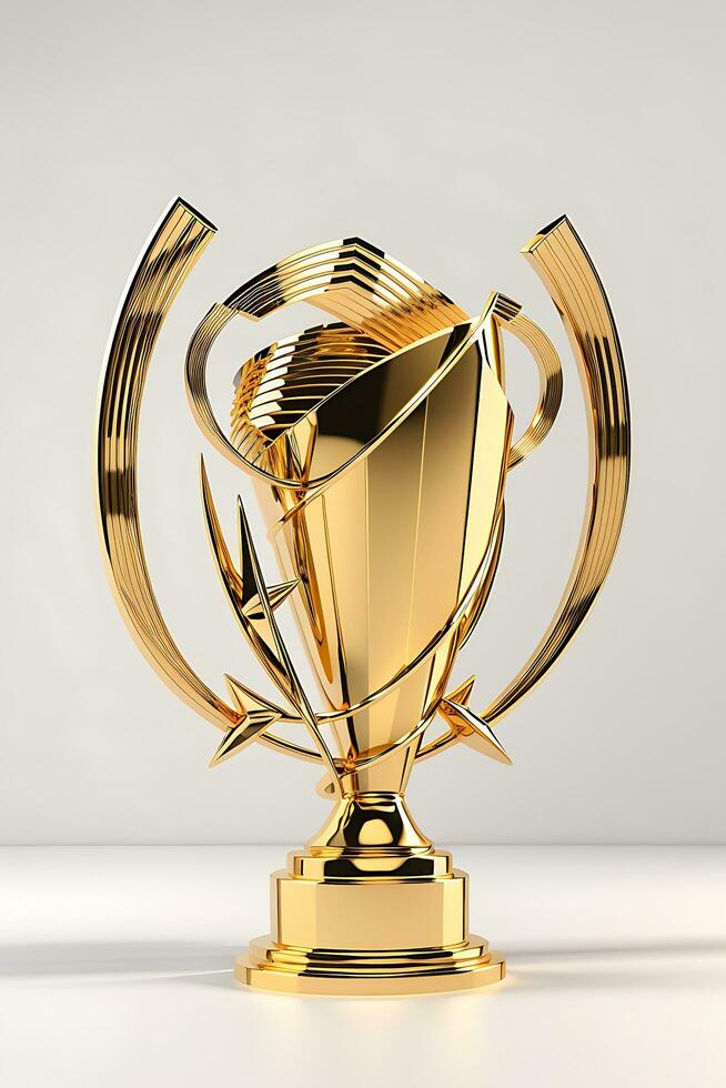 3d trophy golden color white background Generative Ai photo