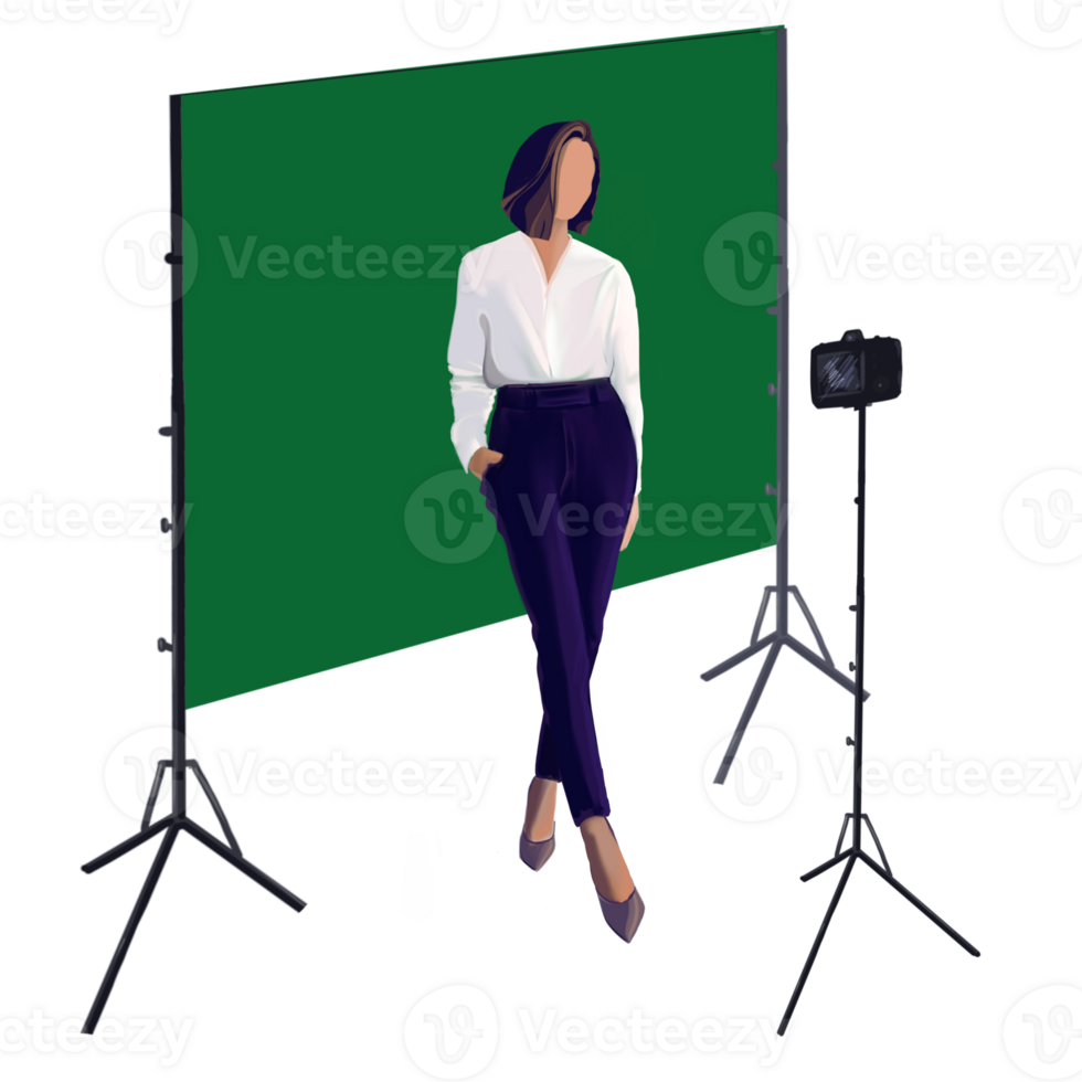 woman news anchor, blogger near green background png