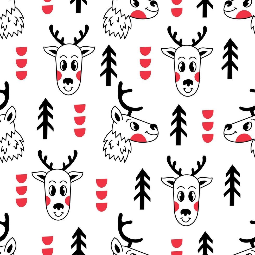 Modern Christmas doodle seamless pattern with reindeer vector