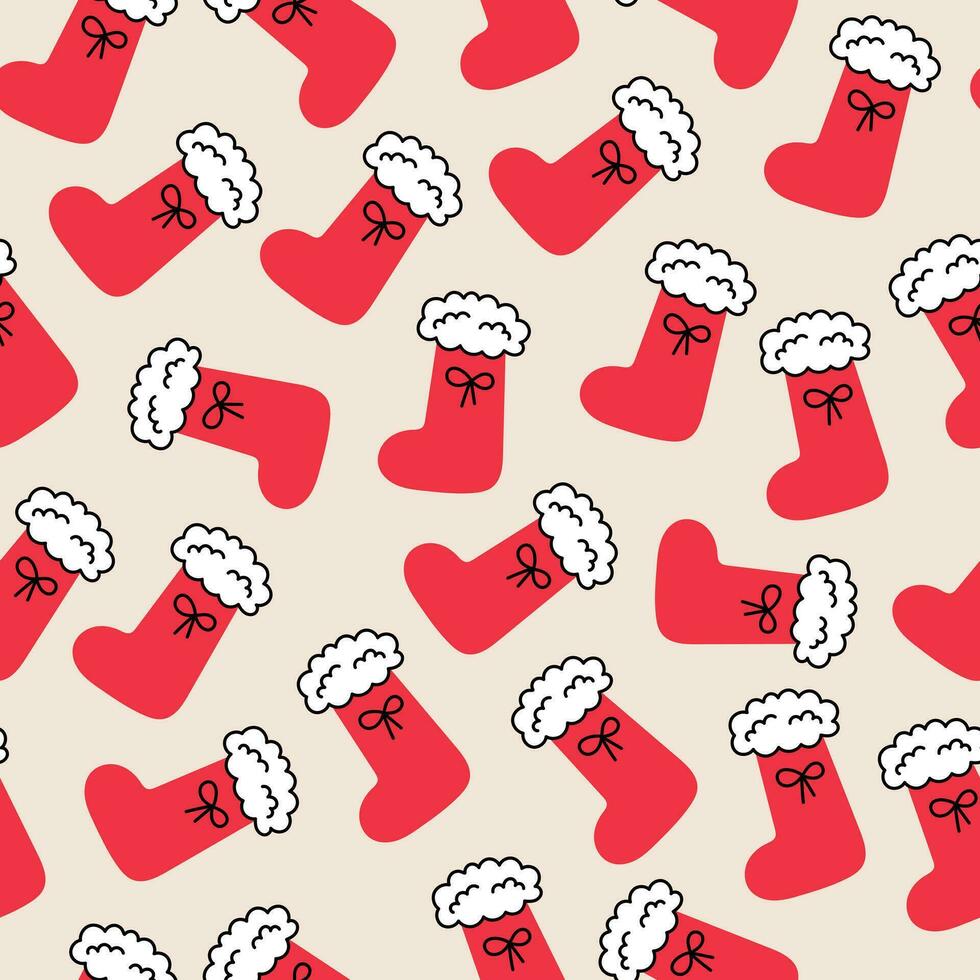 Christmas Stocking doodle seamless pattern vector