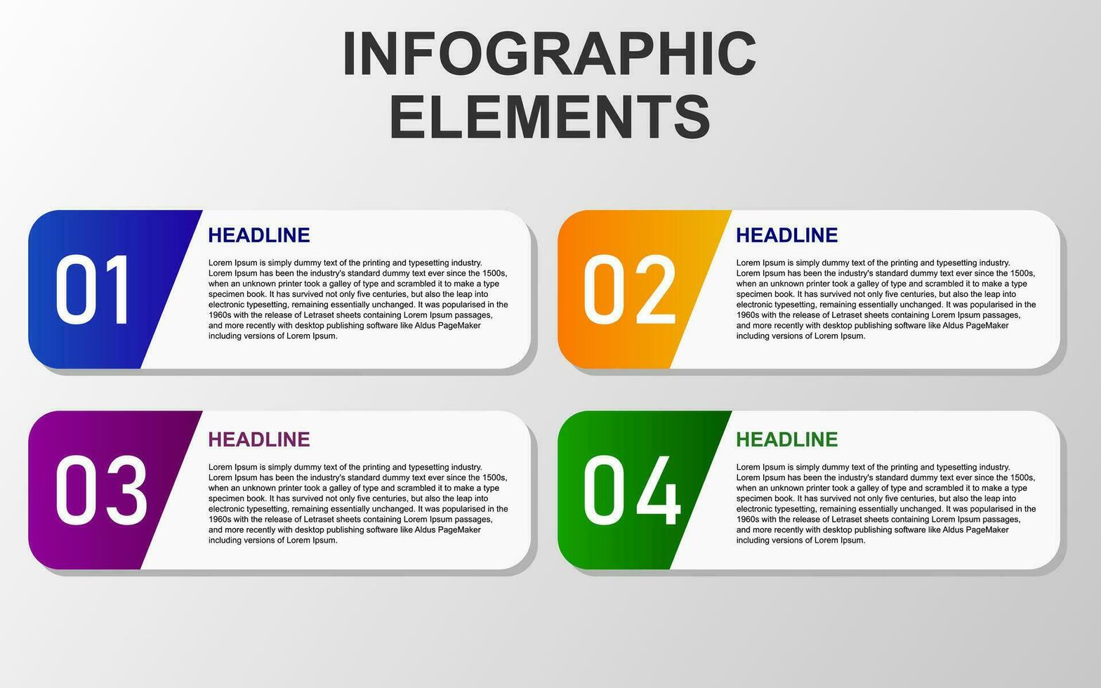 infografía elemento diseño con 4 4 vistoso pasos para presentación y negocio. infografía planificación diseño para presentaciones vector