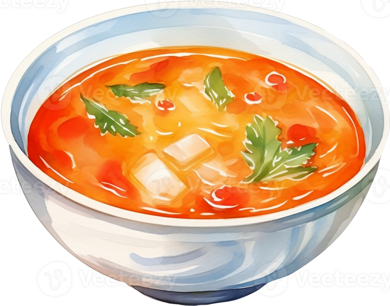 soup in bowl. Watercolor hand drawn illustration png