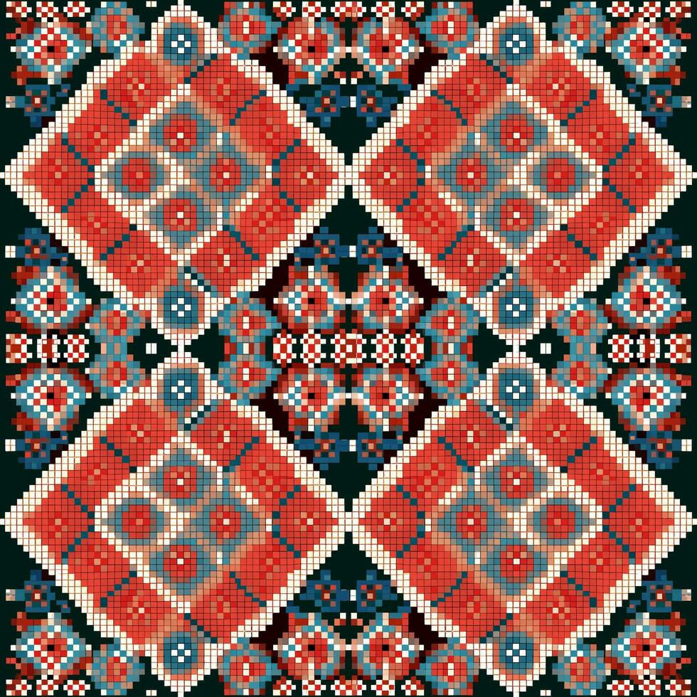 Geometric ethnic pattern, Cross Stitch, Pixel pattern, Design for clothing, fabric, background, wallpaper, wrapping, batik, Knitwear, Embroidery style, Aztec geometric art ornament print vector
