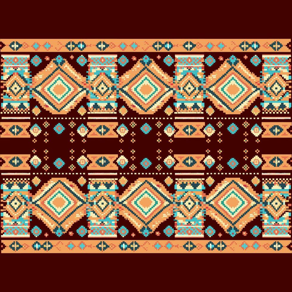 geométrico étnico patrón, cruzar puntada, píxel patrón, diseño para ropa, tela, fondo, fondo de pantalla, envase, batik, prendas de punto, bordado estilo, azteca geométrico Arte ornamento impresión vector