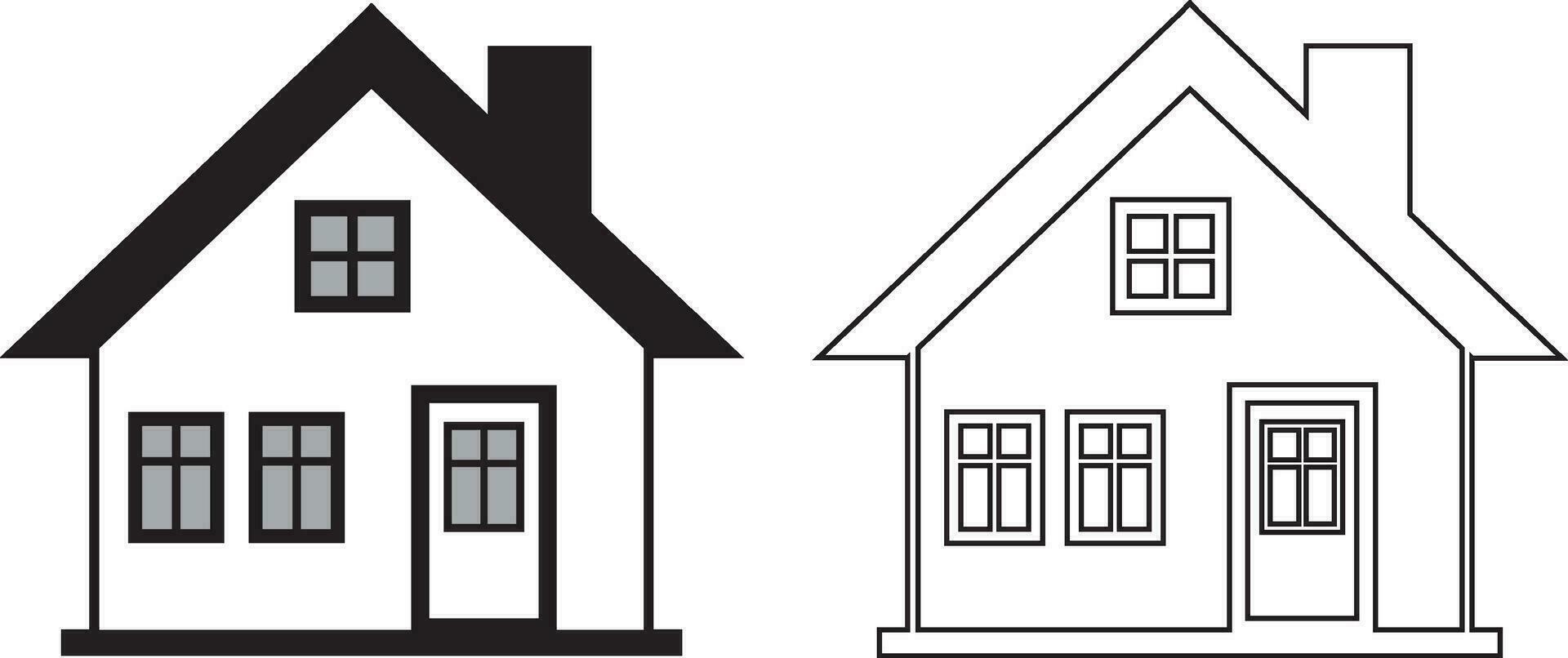 House front view and line style  vector illustration