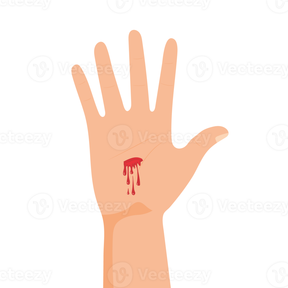 Hand with bleeding cut. Palm wound. Injury icon isolated png