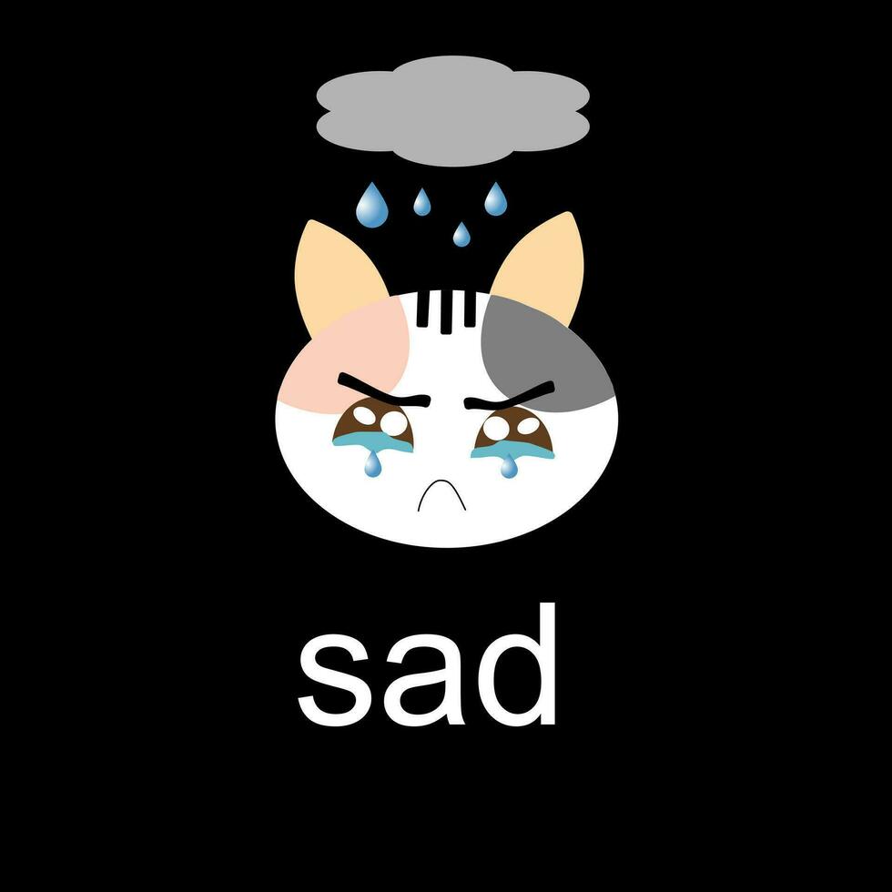 Sadness loneliness cat is crying on black background for emotional symbol vector