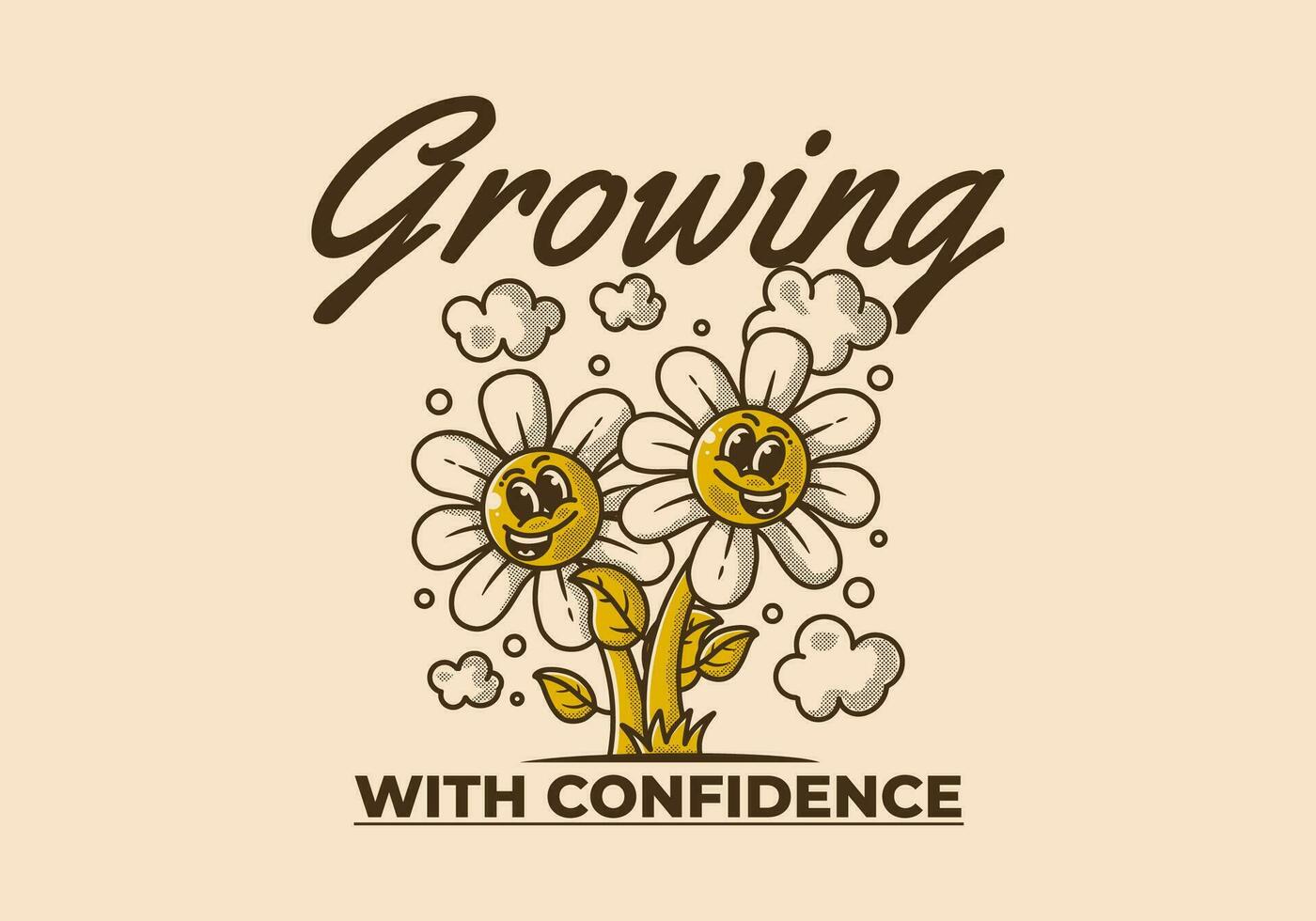 Growing with confidence. Mascot character illustration of a flowers with happy face vector