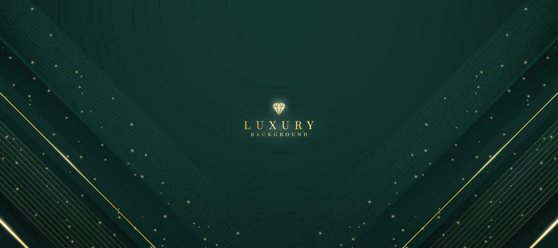 Luxurious dark green background with sparkling gold lines design. vector