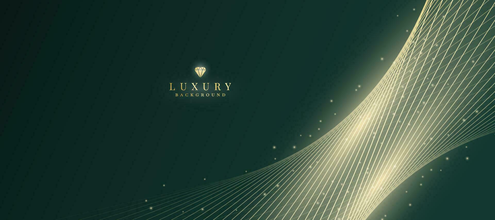 Luxurious dark green background with sparkling gold lines design. vector