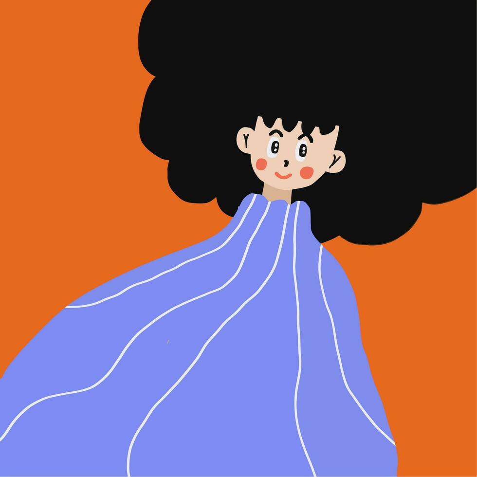 hand drawn girl face happy smile. vector