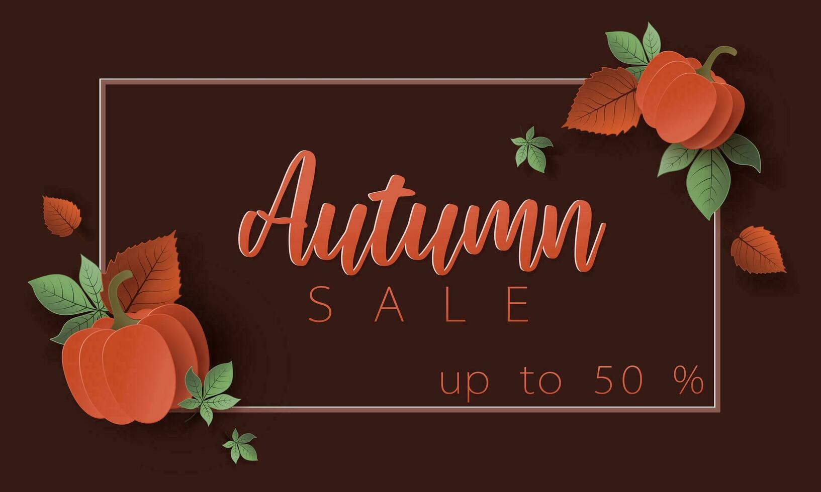 Autumn sale banner with paper cut leaves. Frame template 3D design illustration for fall season sale banner, poster, flyer, web site, paper cutout style, vector illustration and social media.