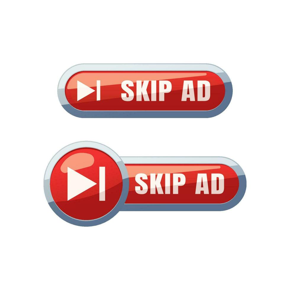 Skip ad red button vector isolated on white background.
