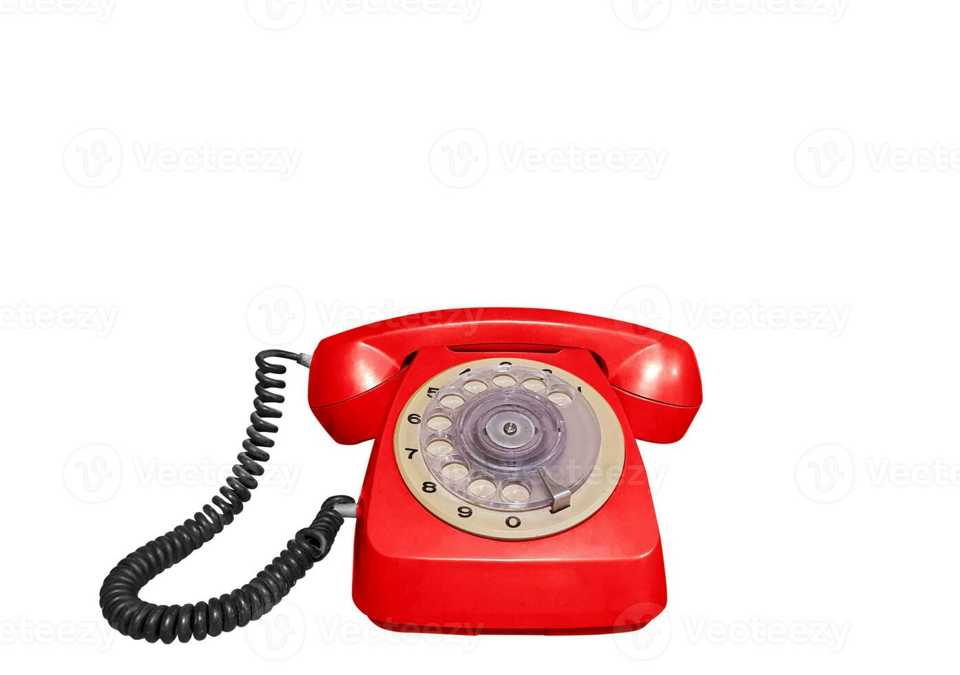 Red vintage desk phone, front view Isolated on a white background photo