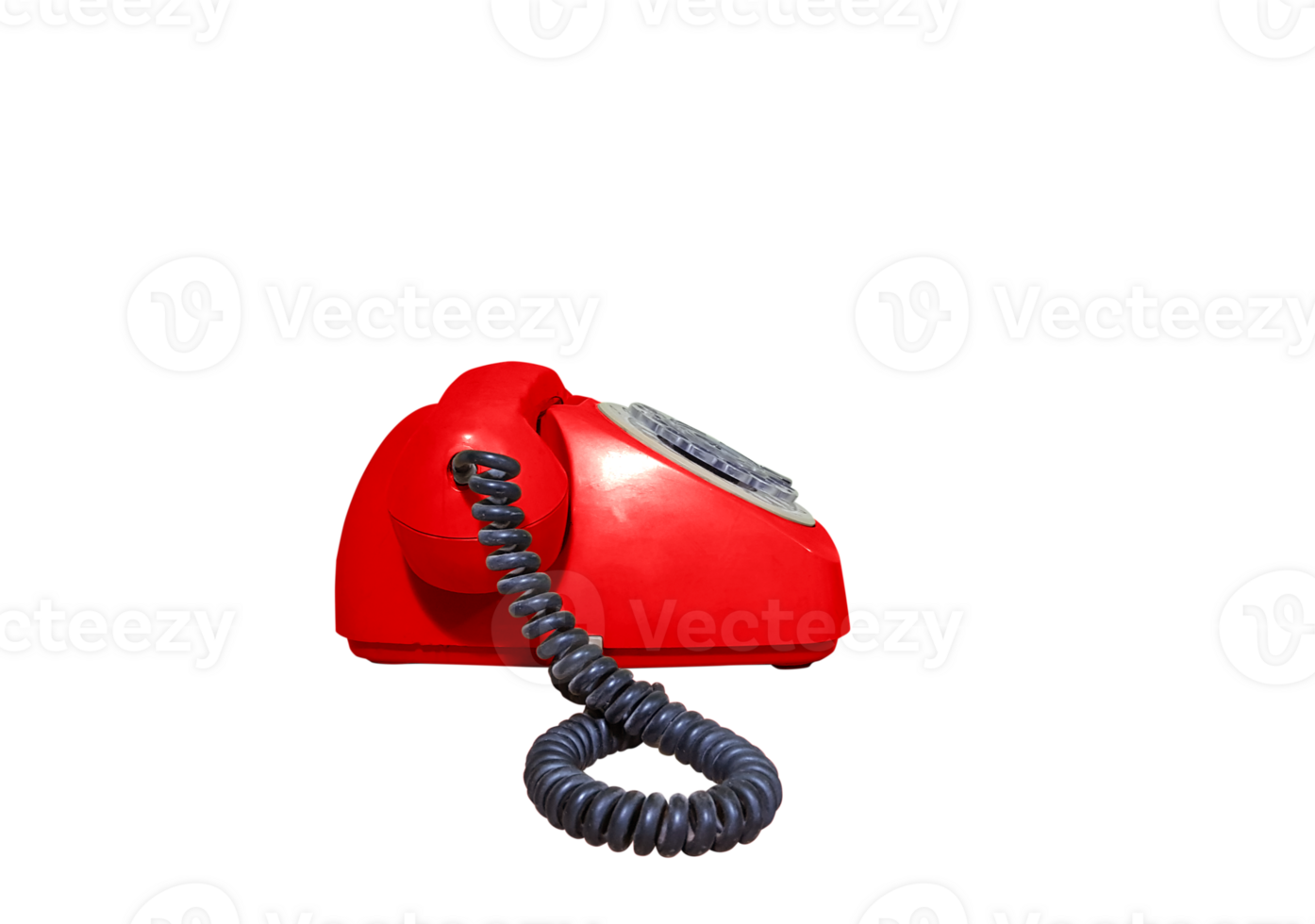 red vintage desk phone side view Isolated PNG transparent