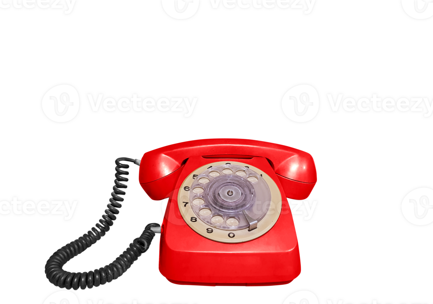 Red vintage desk phone, front view Isolated PNG transparent