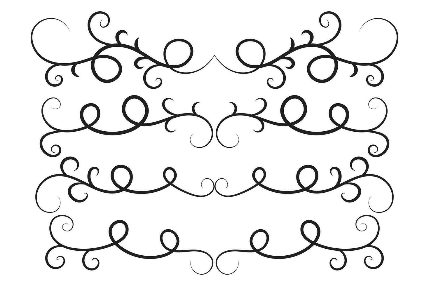 Vintage Filigree Swirls, calligraphy decorative scroll, Fancy Line Flourishes Swirls Elements, vintage curly thin line Text Ornaments, curls text divider flourish Swirl, calligraphic curl lines vector