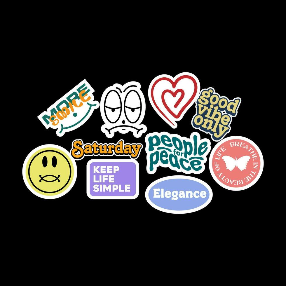 Sticker set Cute vector template decorated with cartoon image and aesthetic quotes graphic design