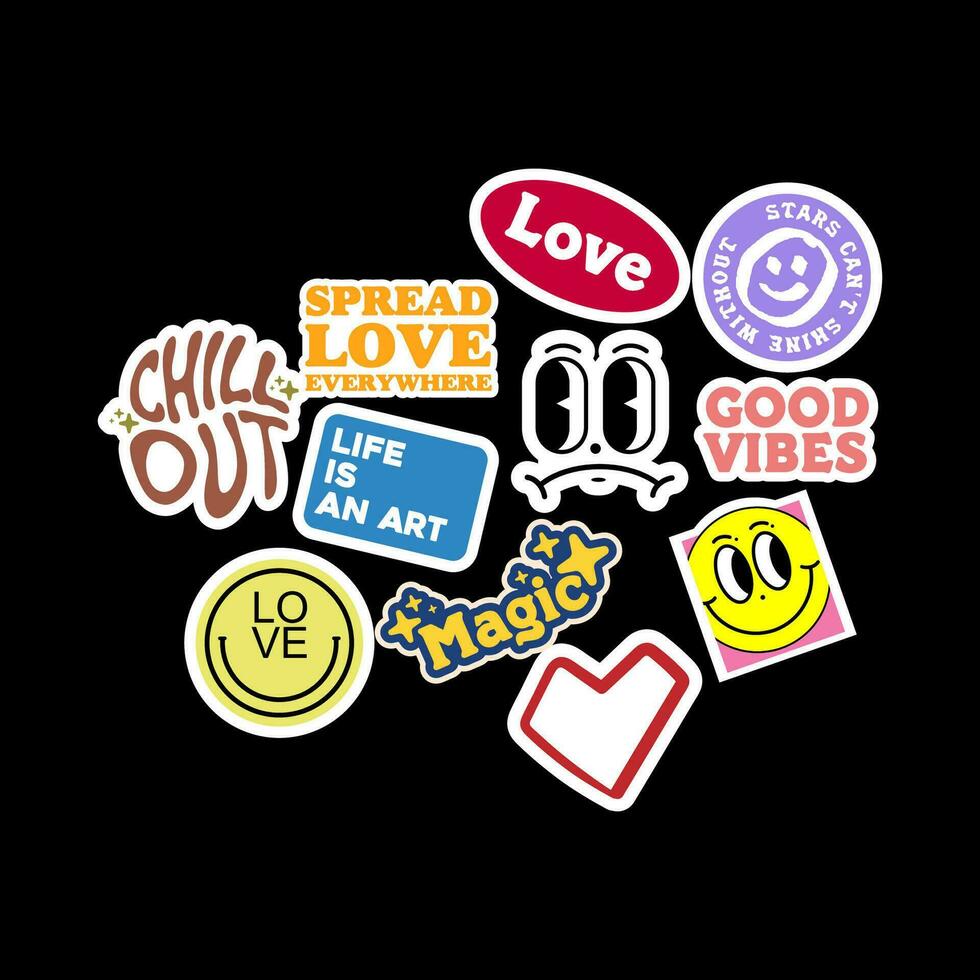 Sticker set Cute vector template decorated with cartoon image and aesthetic quotes graphic design