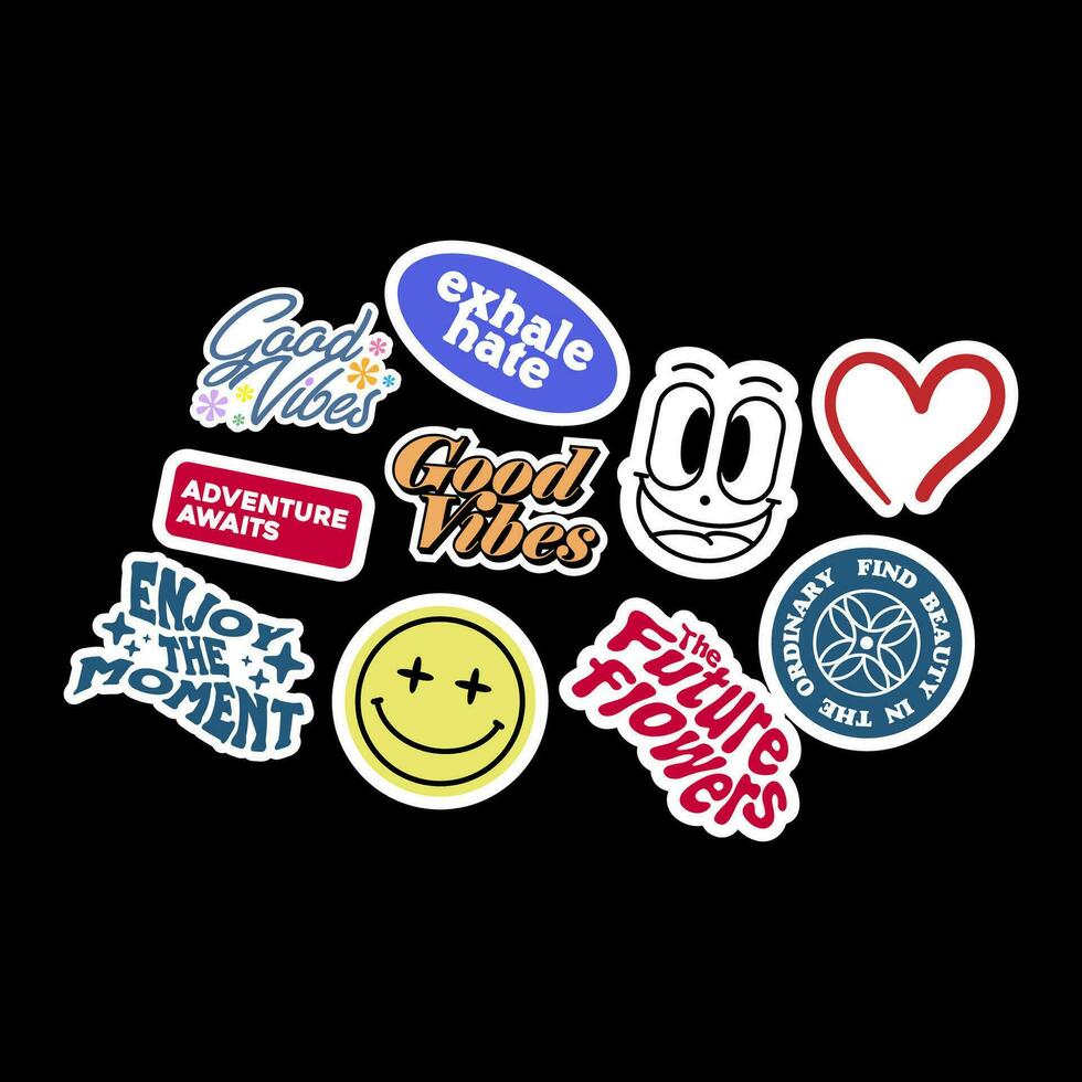 Sticker set Cute vector template decorated with cartoon image and aesthetic quotes graphic design