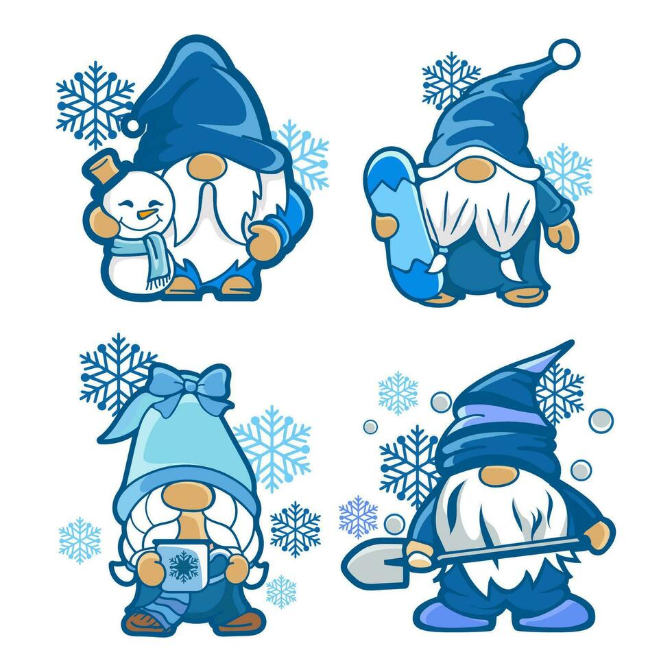 conjunto de linda invierno gnomos vector ilustración.