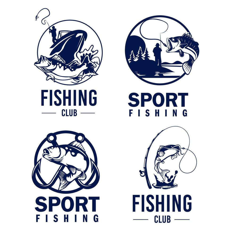 Set of hand-drawn fishing logo design. vector