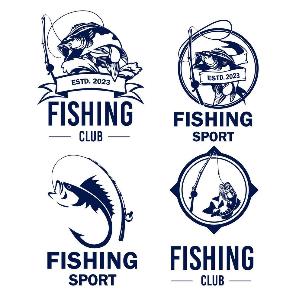 Set of hand-drawn fishing logo design. vector