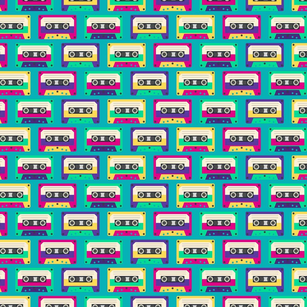 Background Design. Pop Art Cassette Pattern. 90s Vector Flat Style Illustration