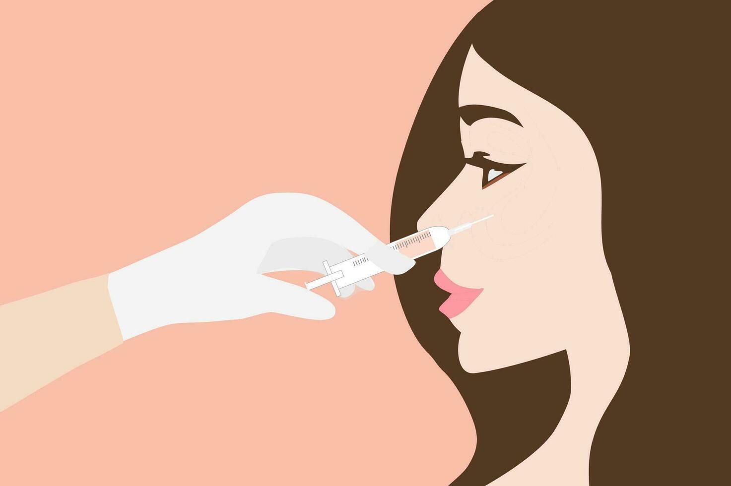 Doctor in medical gloves with syringe injects fillers and botox for rejuvenating wrinkle and anti aging non surgical mesotherapy treatment for face vector illustration