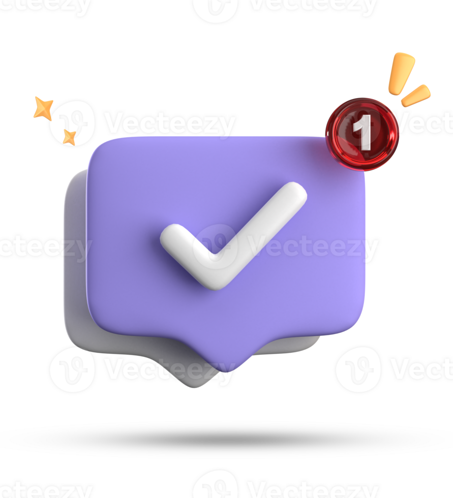 3d rendering of speech bubble with notification icons, 3D pastel chat with checked icon. Set of 3d speak bubble. png