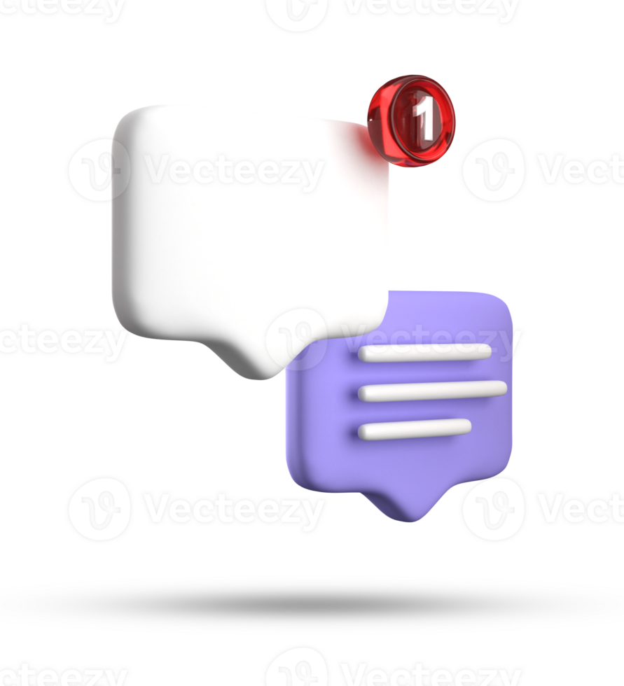 3d renderen van toespraak bubbel met kennisgeving pictogrammen, 3d pastel Purper babbelen icoon set. reeks van 3d spreken bubbel. png