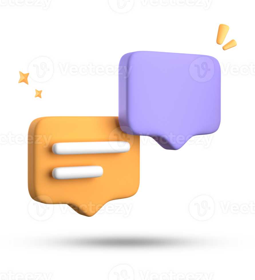 3d rendering of speech bubble with notification icons, 3D pastel yellow blue chat icon set. Set of 3d speak bubble. png