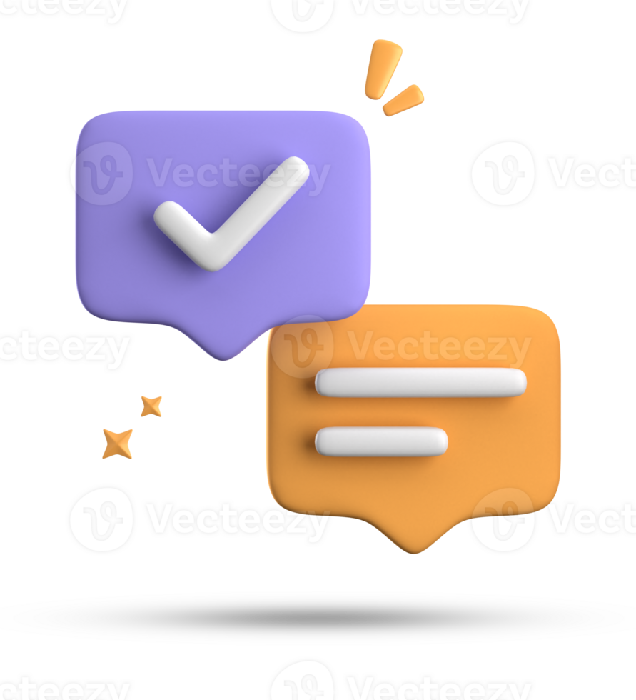 3d rendering of speech bubble with notification icons, 3D pastel chat with checked icon. Set of 3d speak bubble. png