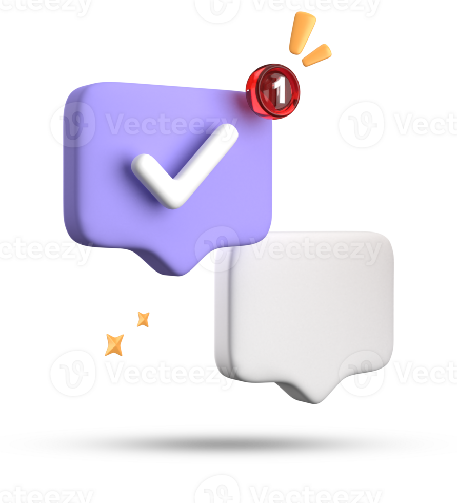 3d rendering of speech bubble with notification icons, 3D pastel chat with checked icon. Set of 3d speak bubble. png