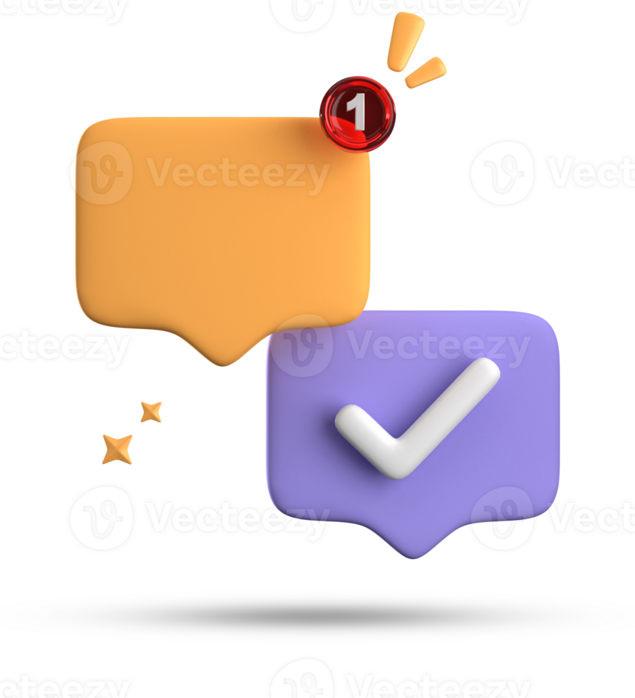 3d rendering of speech bubble with notification icons, 3D pastel chat with checked icon. Set of 3d speak bubble. png