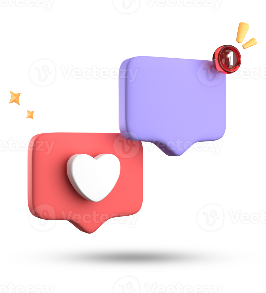 3d rendering of speech bubble love, 3D pastel pink purple chat icon set. Set of 3d speak bubble. png
