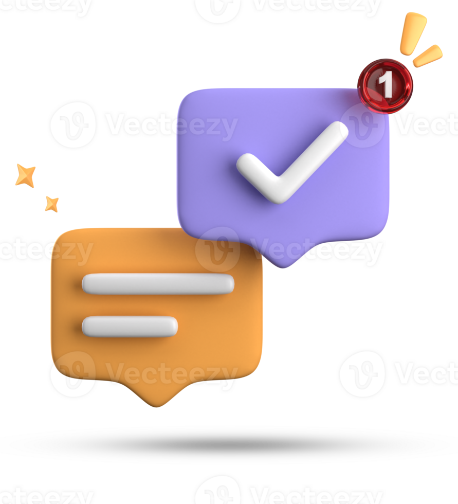 3d rendering of speech bubble with notification icons, 3D pastel chat with checked icon. Set of 3d speak bubble. png