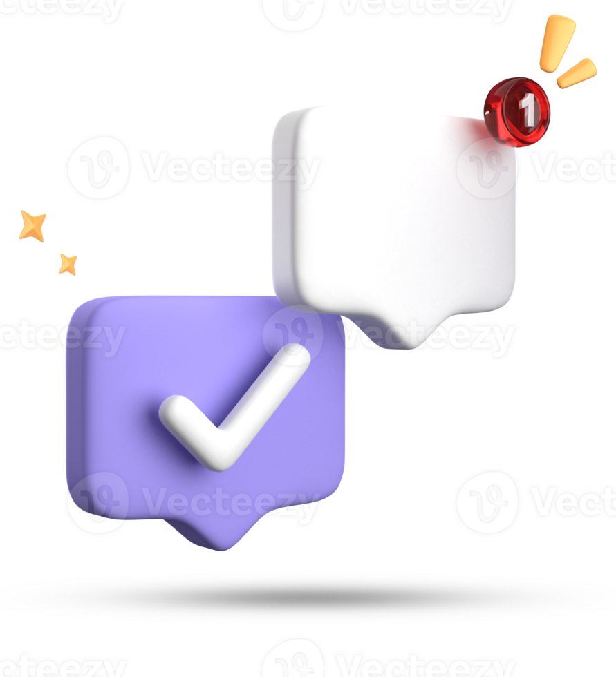 3d rendering of speech bubble with notification icons, 3D pastel chat with checked icon. Set of 3d speak bubble. png