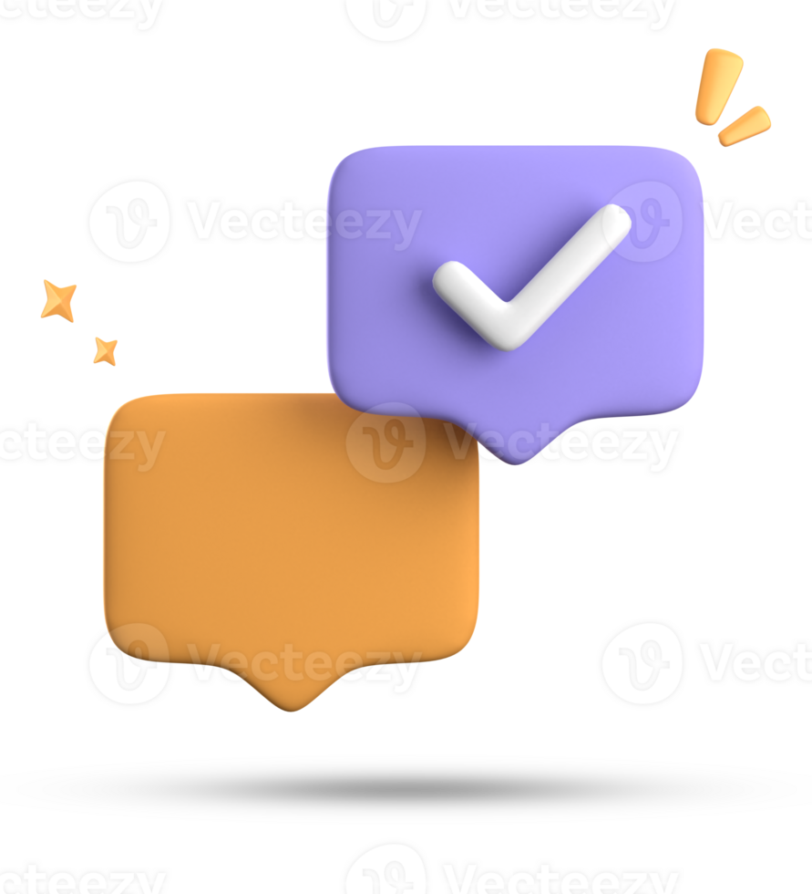 3d rendering of speech bubble with notification icons, 3D pastel chat with checked icon. Set of 3d speak bubble. png