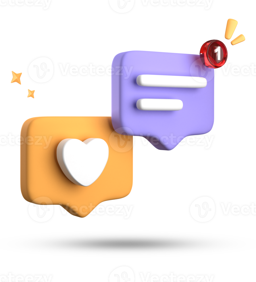 3d rendering of speech bubble with notification icons, 3D pastel yellow blue chat icon set. Set of 3d speak bubble. png