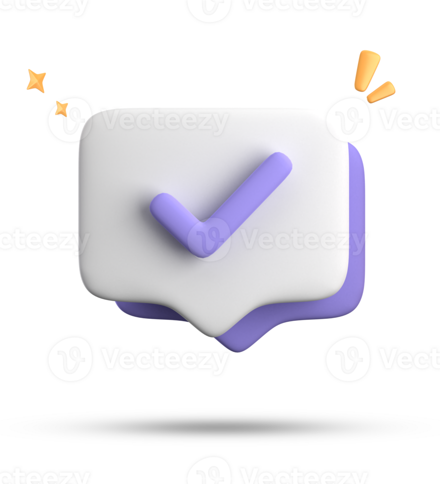 3d rendering of speech bubble with notification icons, 3D pastel chat with checked icon. Set of 3d speak bubble. png