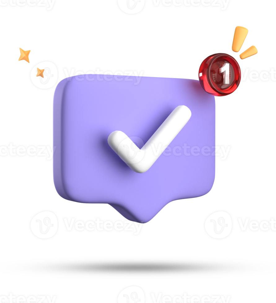 3d rendering of speech bubble with notification icons, 3D pastel chat with checked icon. Set of 3d speak bubble. png