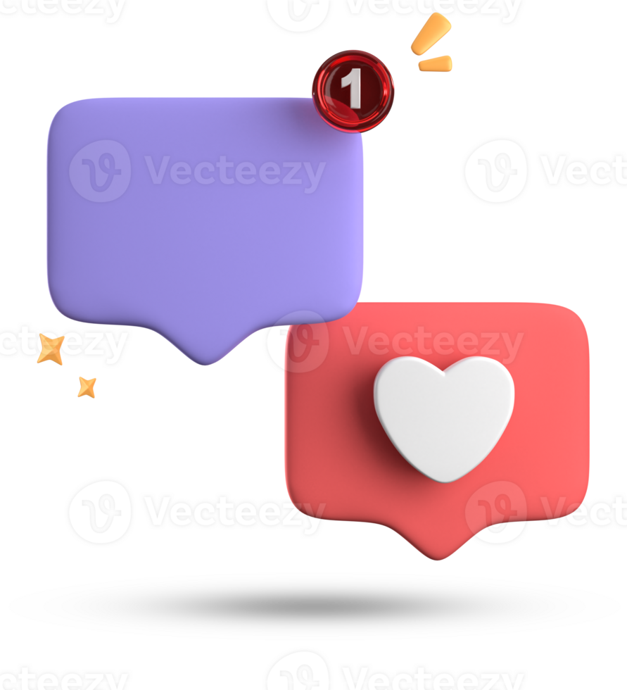 3d rendering of speech bubble love, 3D pastel pink purple chat icon set. Set of 3d speak bubble. png