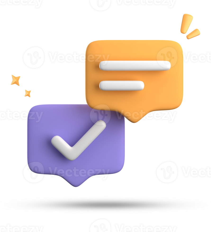 3d rendering of speech bubble with notification icons, 3D pastel chat with checked icon. Set of 3d speak bubble. png