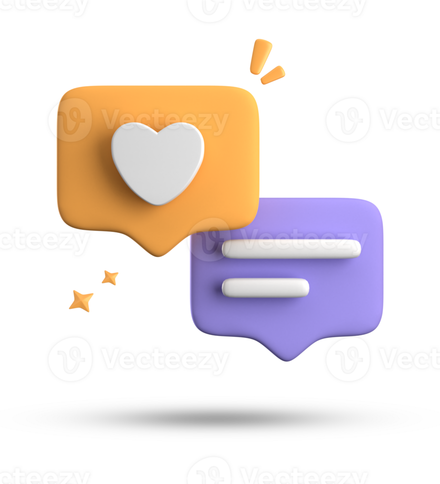 3d rendering of speech bubble with notification icons, 3D pastel yellow blue chat icon set. Set of 3d speak bubble. png