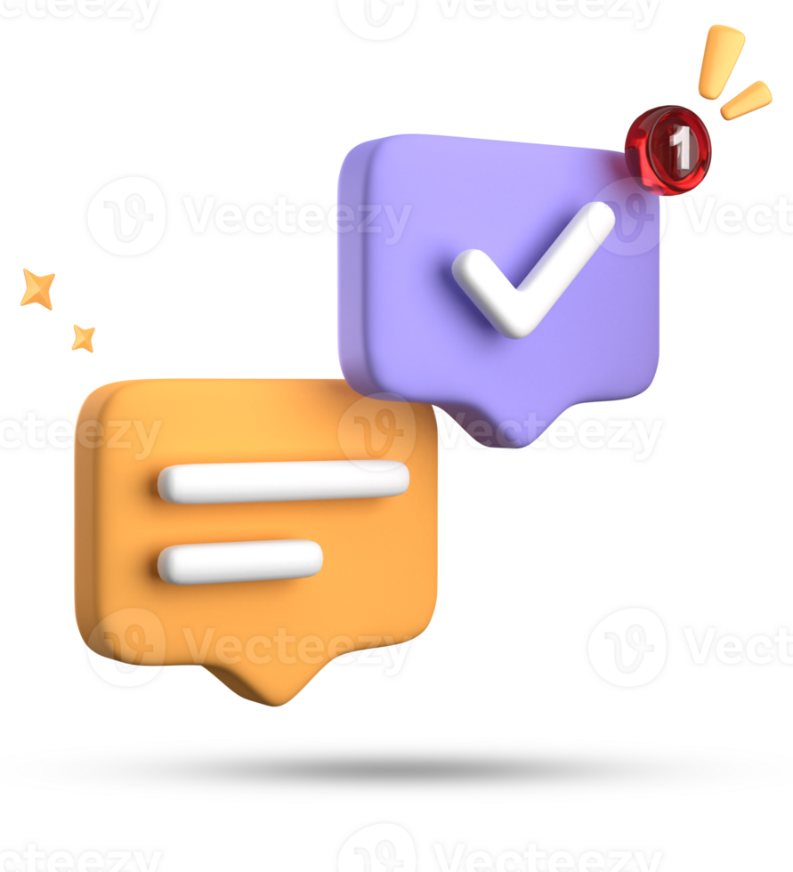 3d rendering of speech bubble with notification icons, 3D pastel chat with checked icon. Set of 3d speak bubble. png