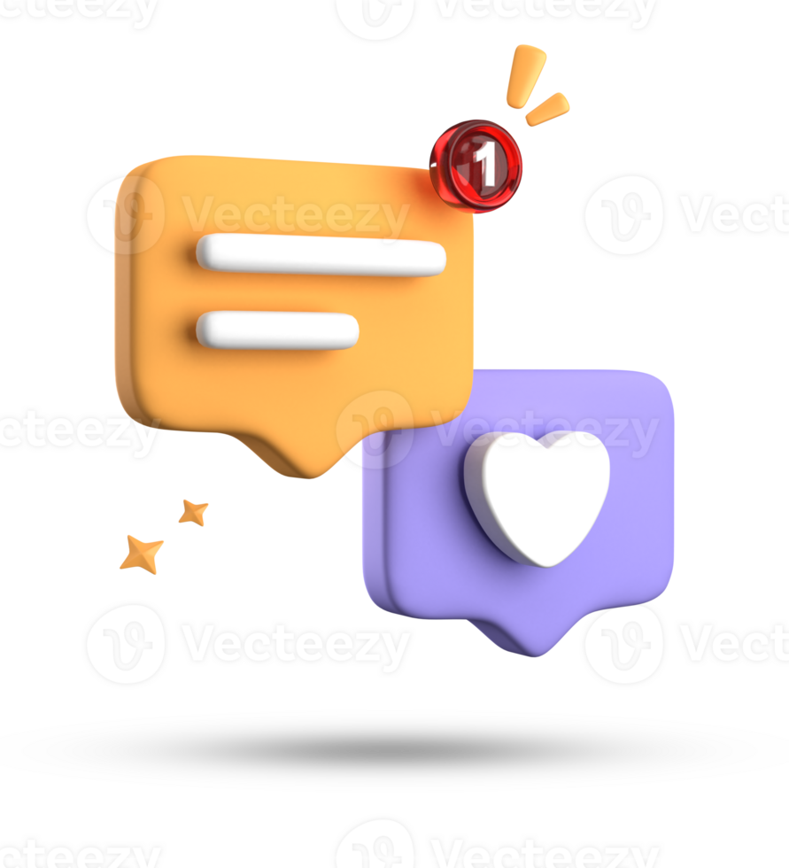 3d rendering of speech bubble with notification icons, 3D pastel yellow blue chat icon set. Set of 3d speak bubble. png